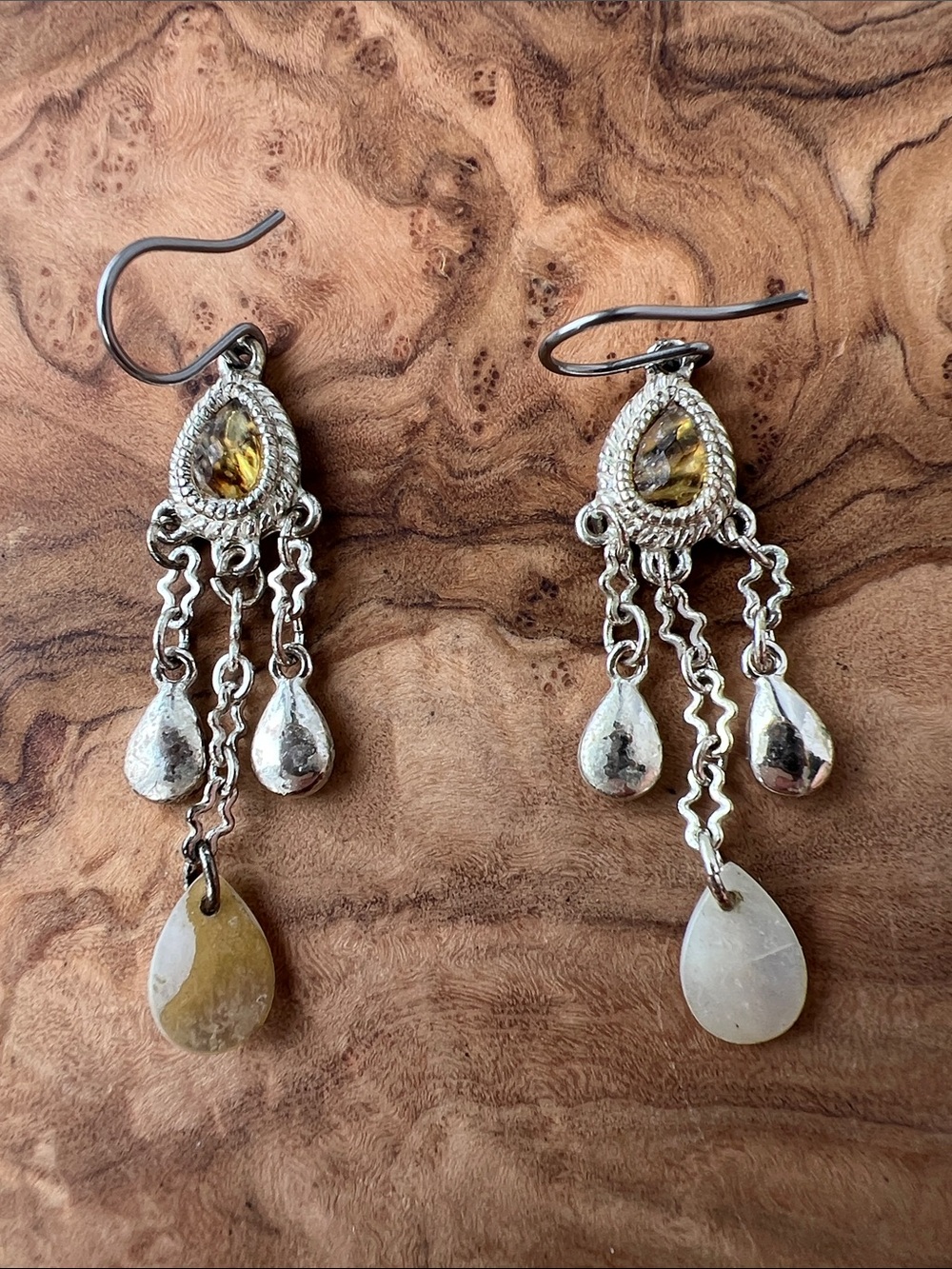Monet Silver-Tone Yellow and Cream Teardrop Dangle Earrings